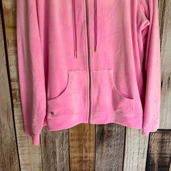 Lilly Pulitzer Larina Velour Zip Up Hoodie Pink XXL Beach Resort Vacation Cozy - Picture 4 of 9